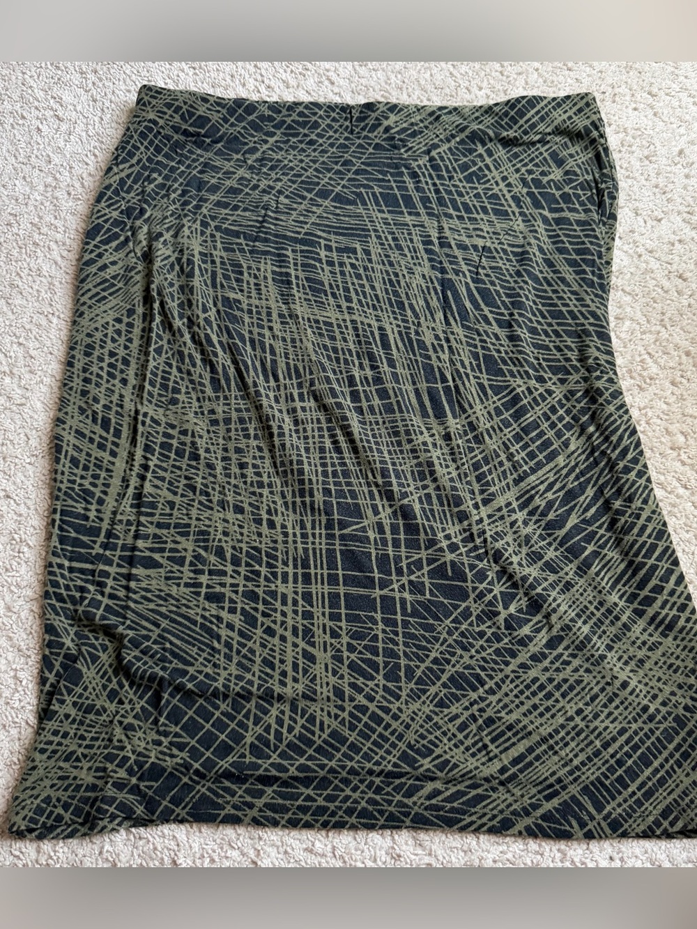 Metaphor Black Pencil Skirt with Olive Green Linear Print